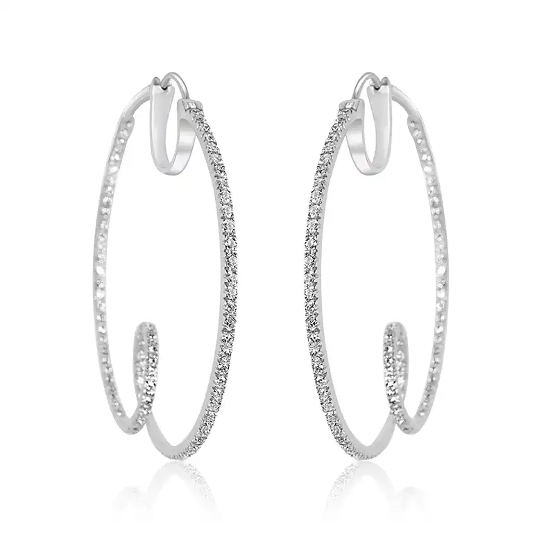 Spiral twist Diamond Hoops in 18K White Gold